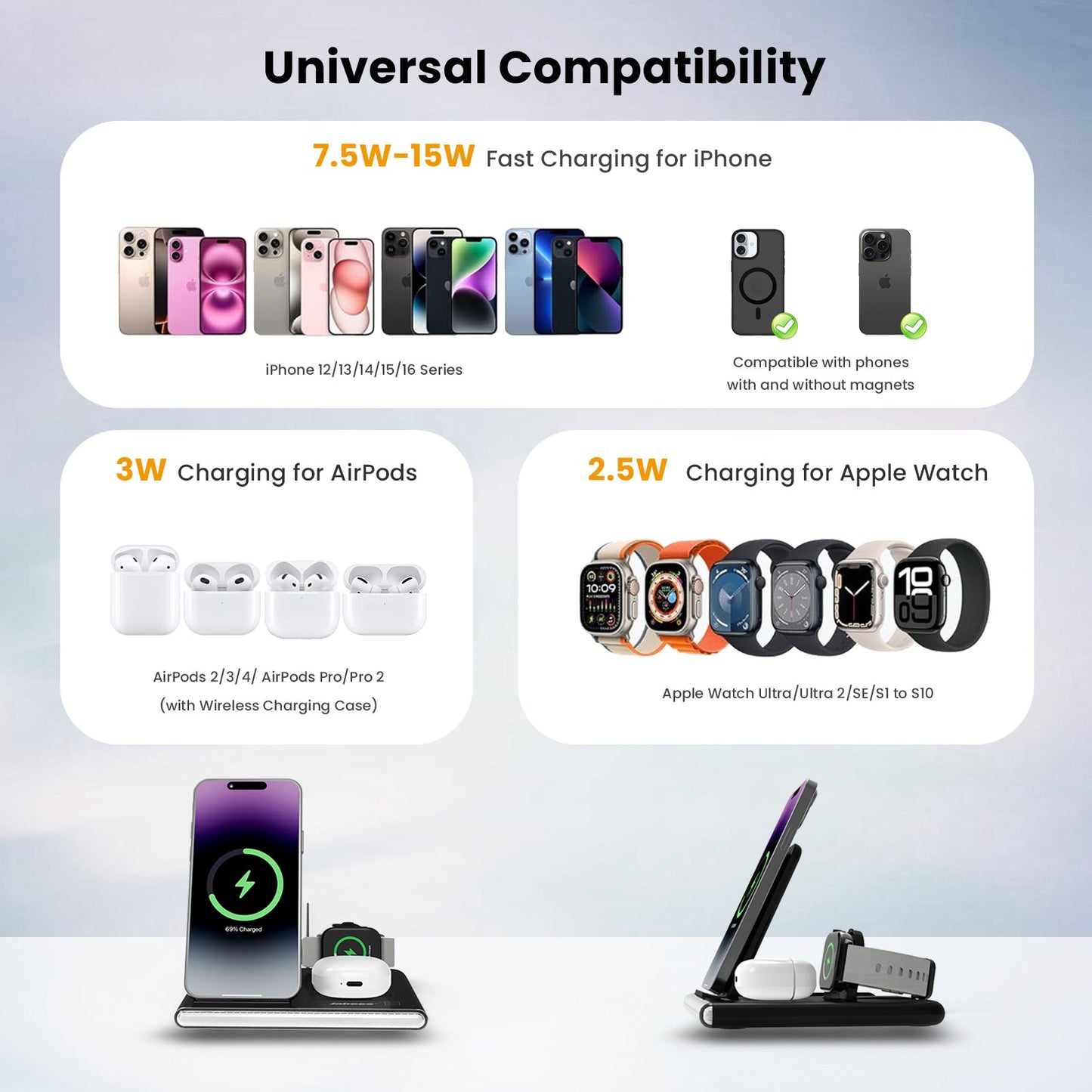 PowerGlow - Jabees PowerGlow 4-In-1 Foldable Wireless Charging Station with LED Night Light DC-Jabees