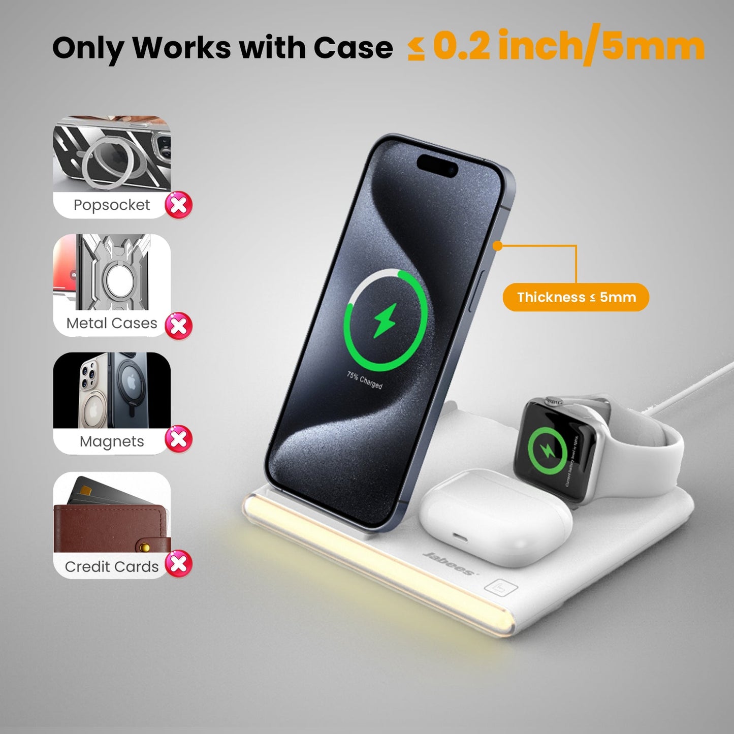 PowerGlow - Jabees PowerGlow 4-In-1 Foldable Wireless Charging Station with LED Night Light DC-Jabees