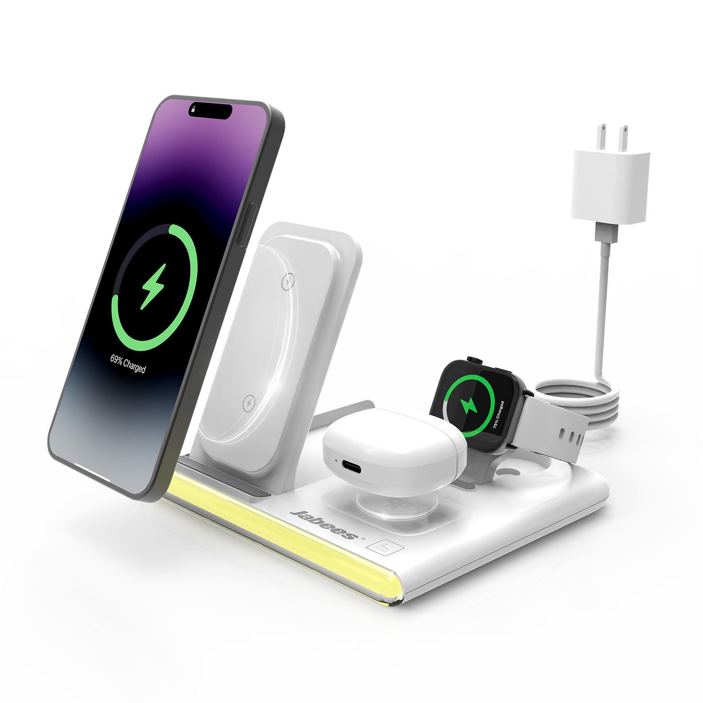 PowerGlow - Jabees PowerGlow 4-In-1 Foldable Wireless Charging Station with LED Night Light DC-Jabees